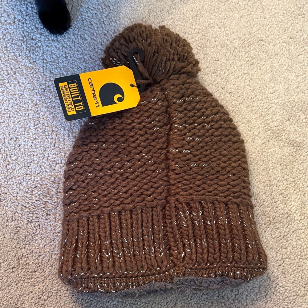 Carhartt Brown Knit Beanie with Pom-Pom - Picture 4 of 4